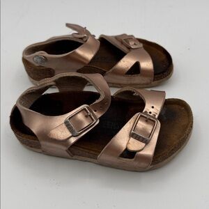 Birkenstock Kids Metallic Rose Gold Double Strap Sandals